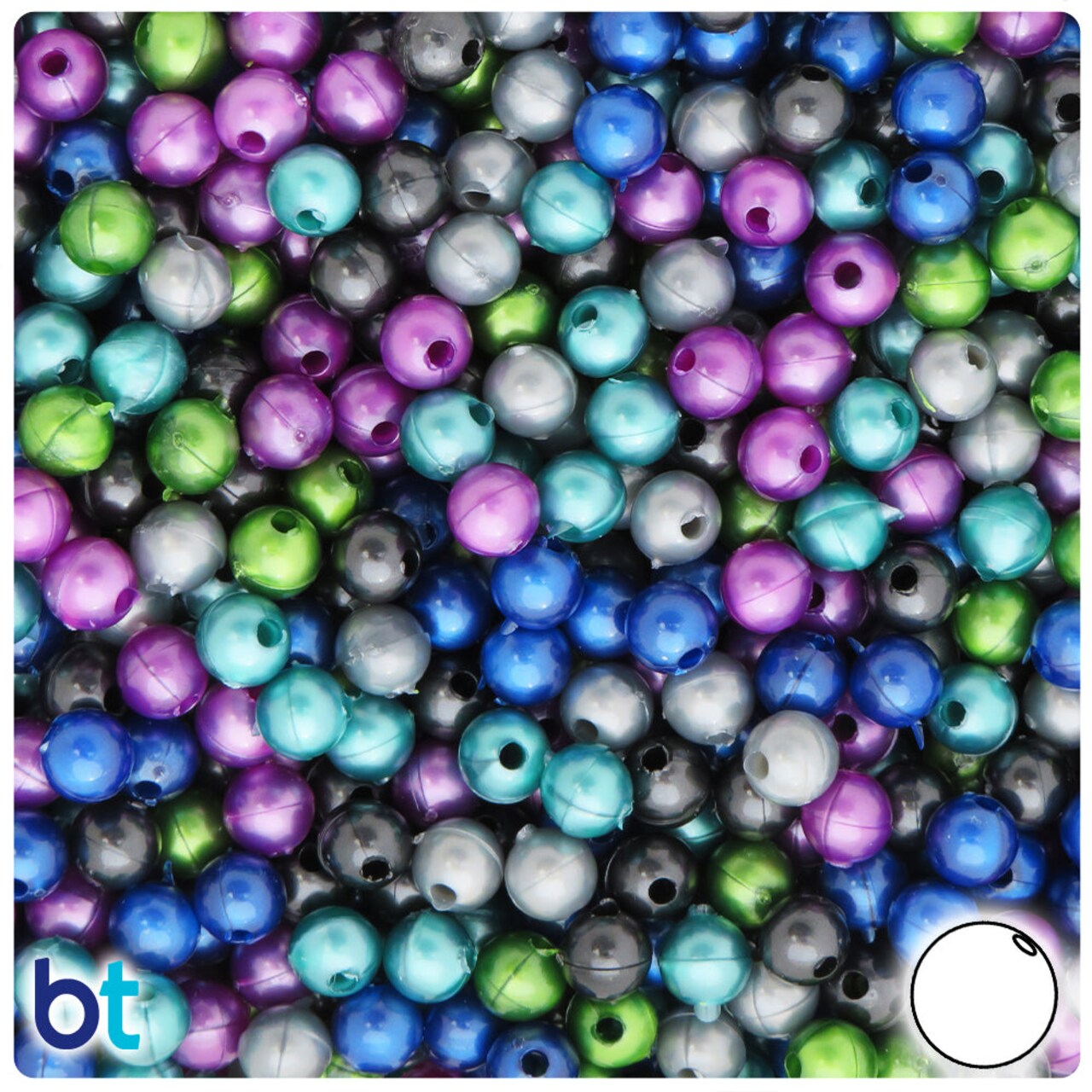 BeadTin Cool Black Pearl Mix 6mm Round Plastic Craft Beads (500pcs)